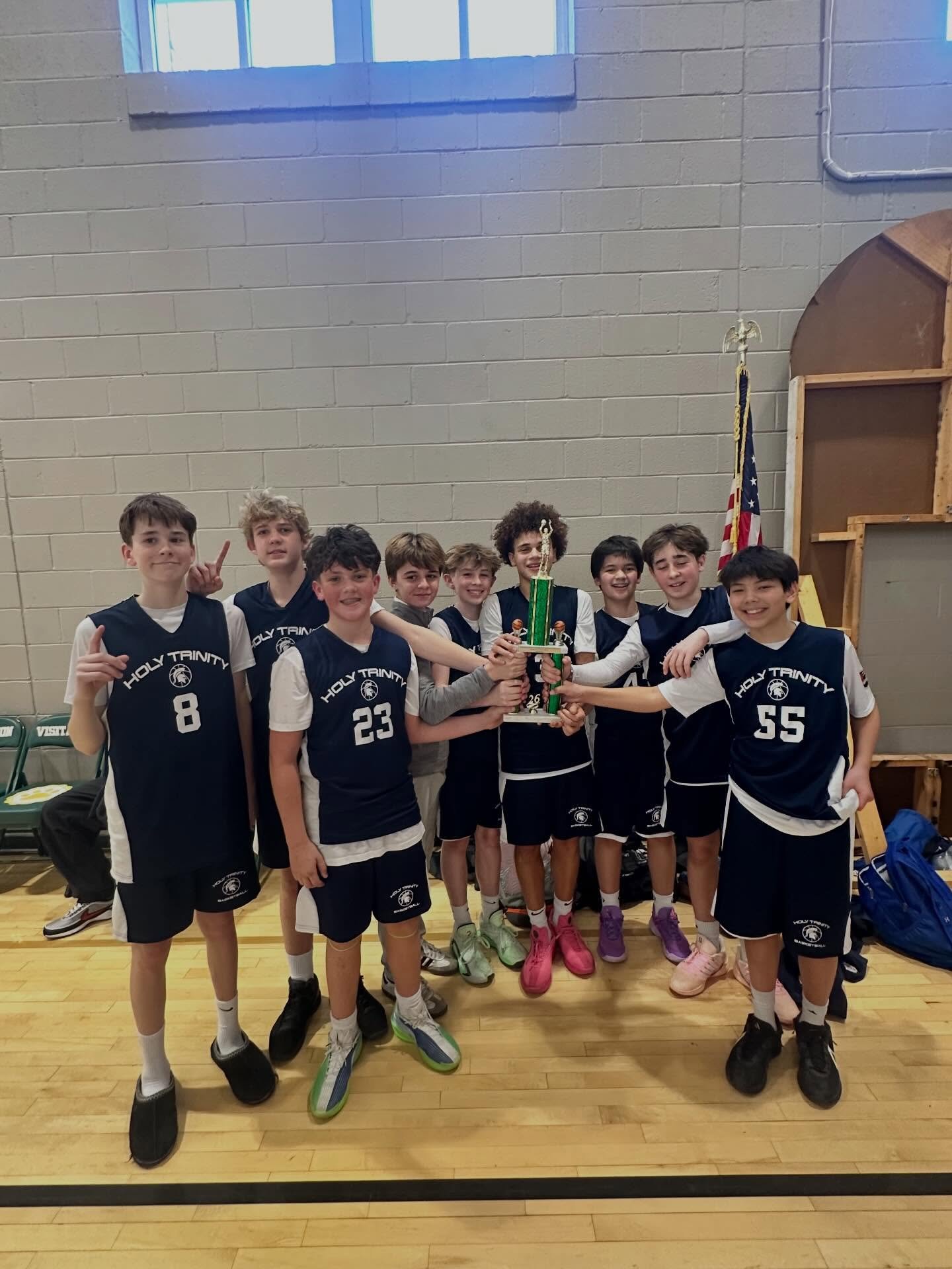 Winners 🏆🏀! Well done to the 7-8 grade boys basketball team who won the CYO championship!!