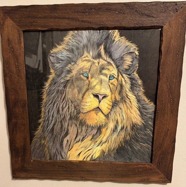 "King of Shadows" Lion, 12x12 Ink & Watercolor