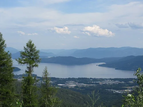 View of Sandpoint with lake and mountain view under clouds