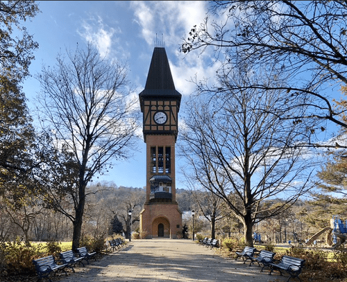 Carroll Bell Tower in Autumn, Mainstrasse Village