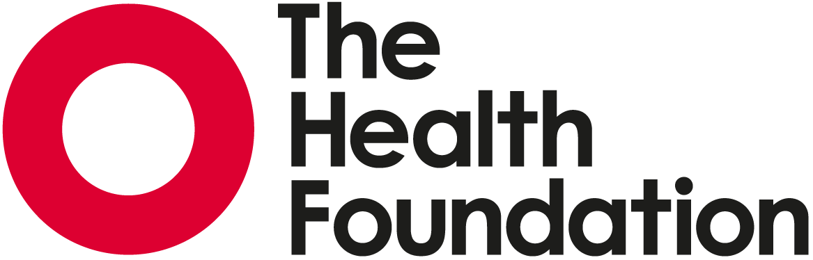 Logo of The Health Foundation featuring a red circle and black text.