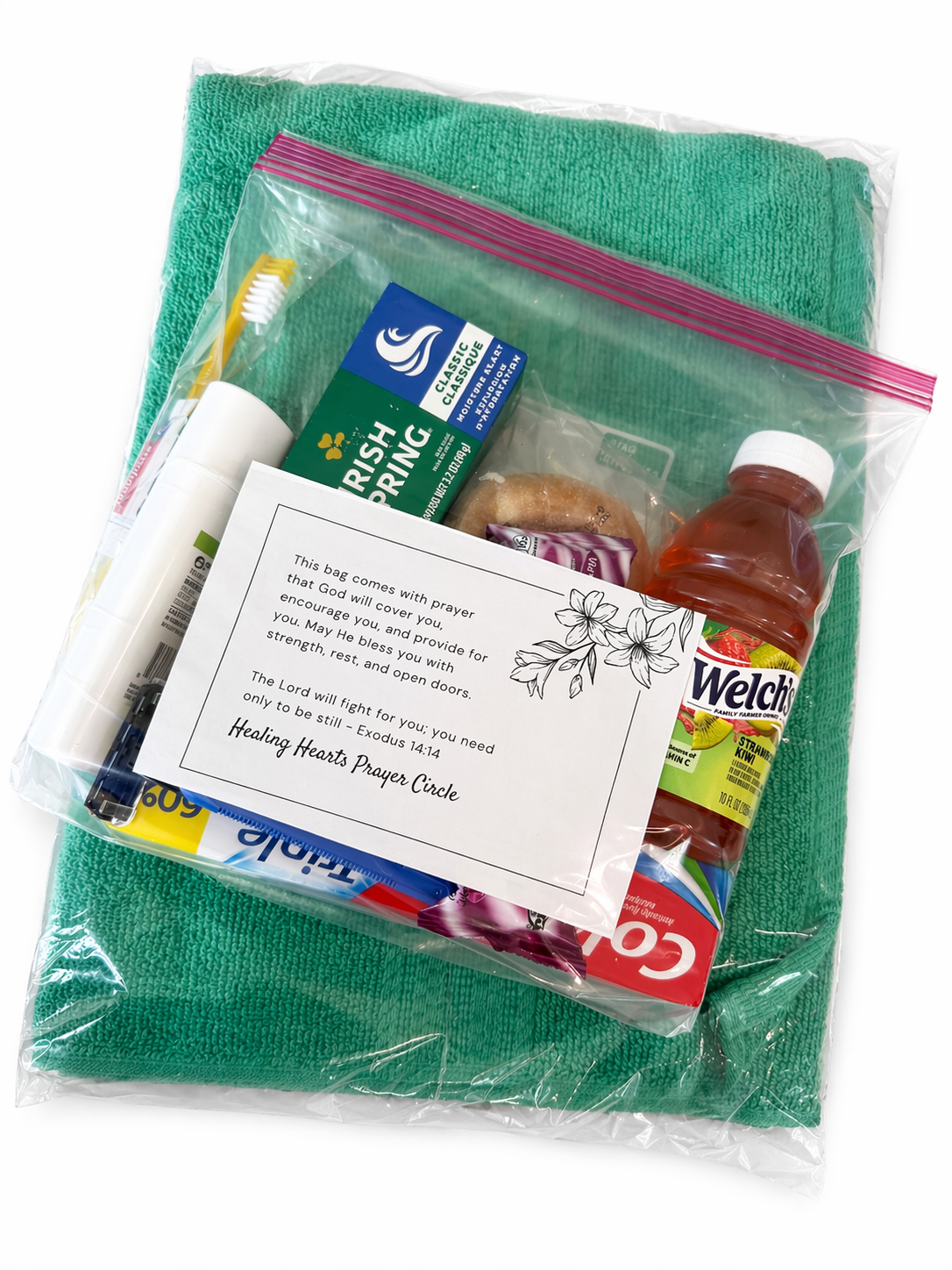 Blessing bag with towel prepared for community outreach