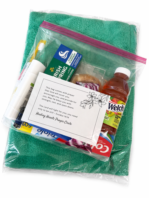 Blessing bag with towel prepared for outreach