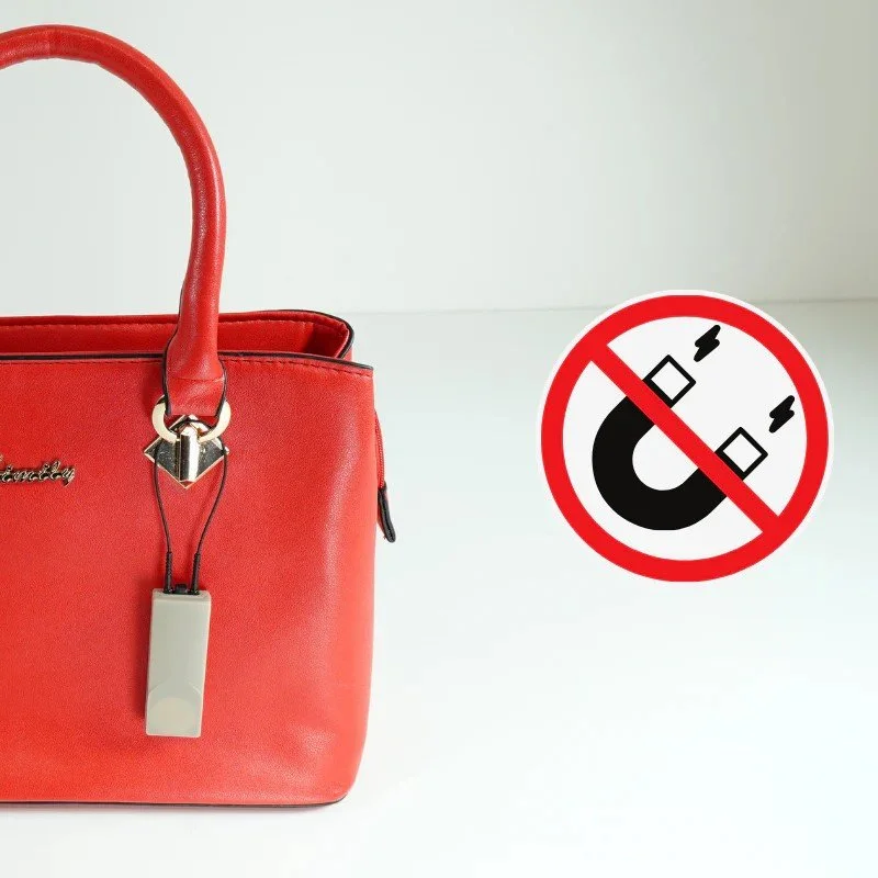 A Google Nest Audio device mounted on a wall with an anti-magnet sign nearby.