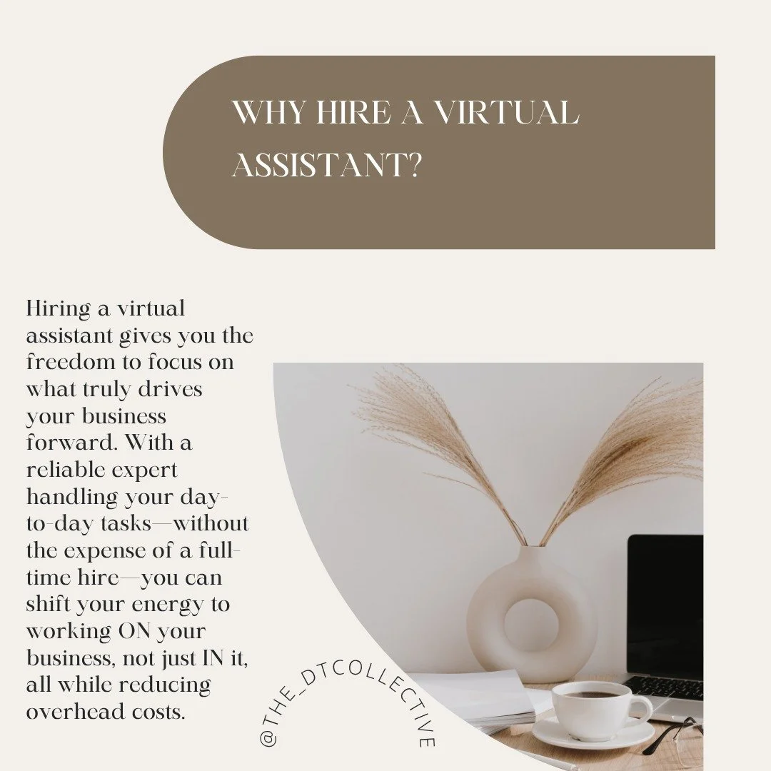 Hiring a VA may be one of the best decisions you make for your business.

Cutting out the overhead costs, enjoying the flexibility of a retainer package.... a set number of hours committed to your business needs each month.

📩 Ready to reclaim your 
