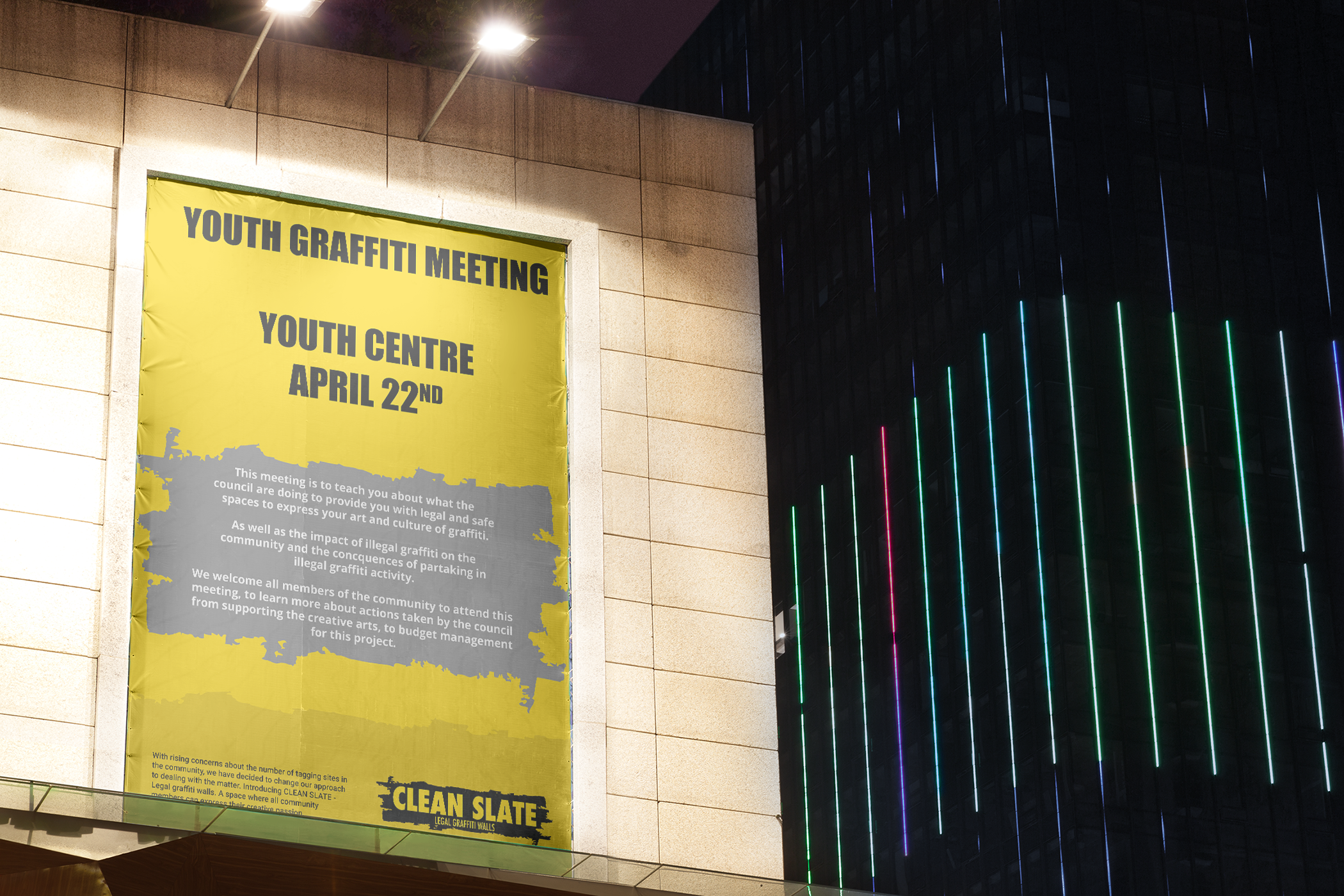 Youth centre poster raising awareness around illegal tagging sites to educate the youth