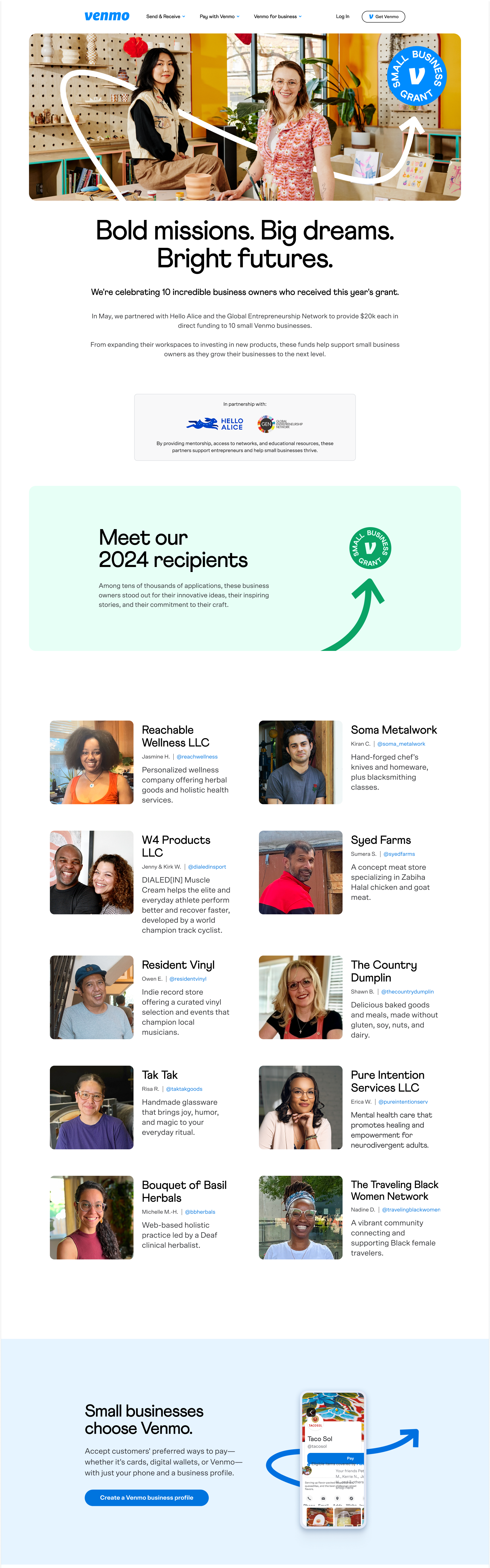 Web page announcing grant recipients.