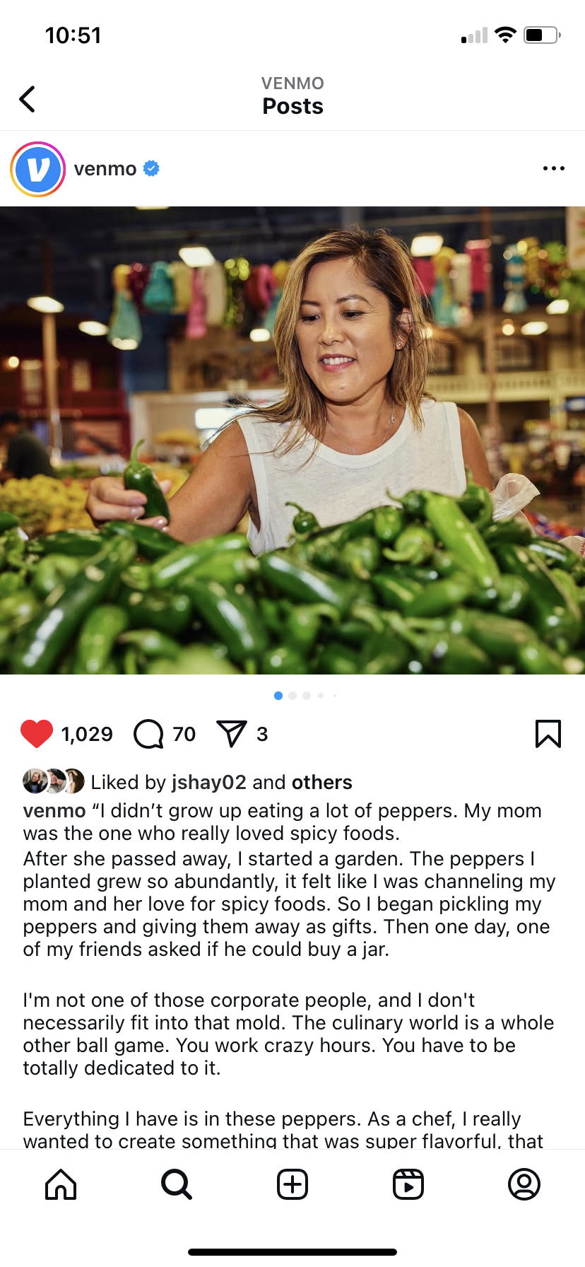 Instagram post featuring story of past recipient.