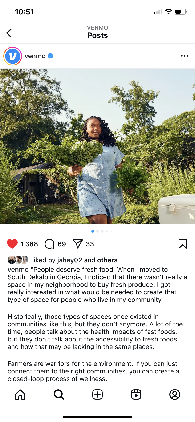 Instagram post featuring story of past recipient.