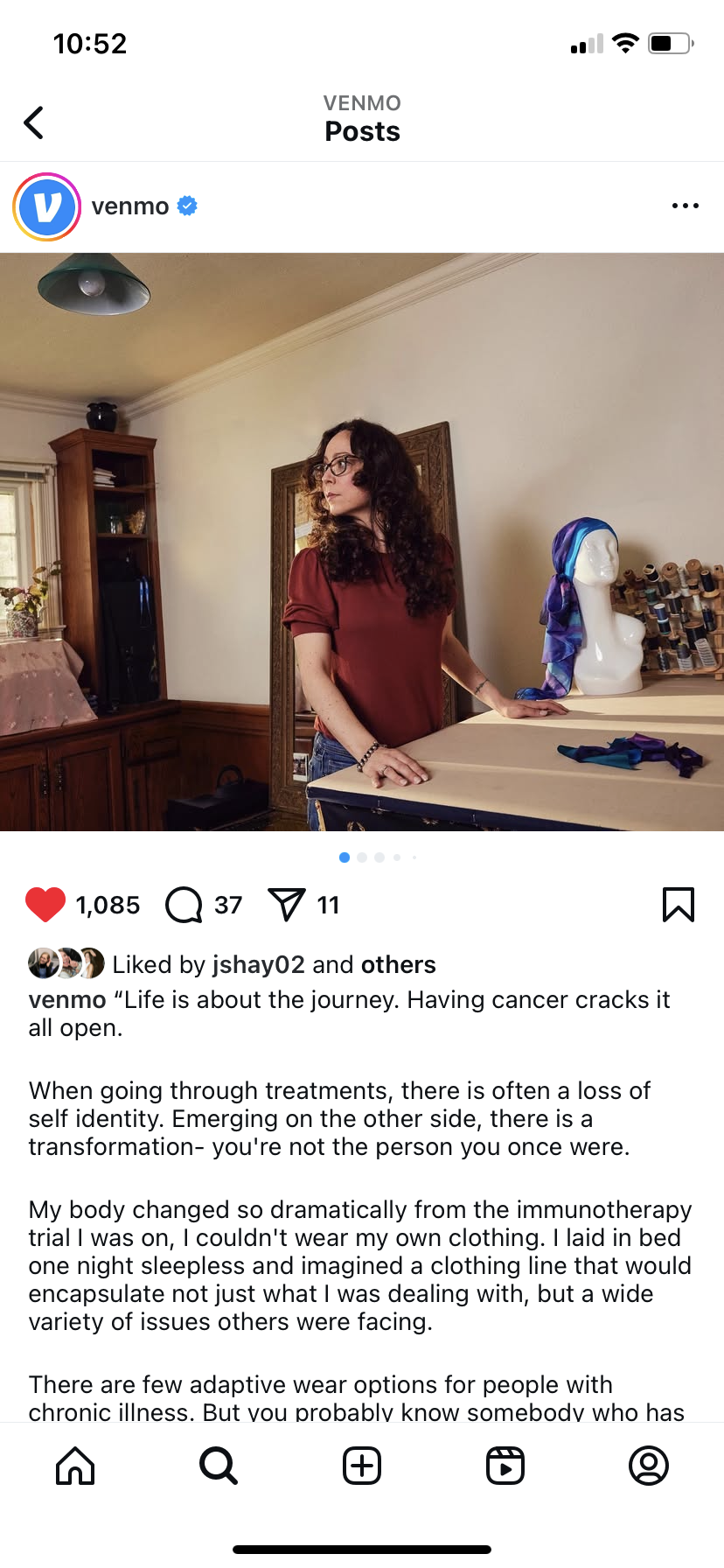 Instagram post featuring story of past recipient.