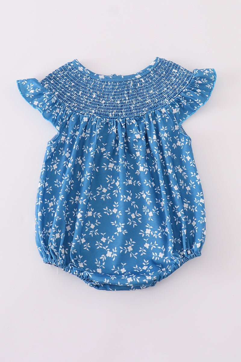 BLUE FLORAL SMOCKED BUBBLE