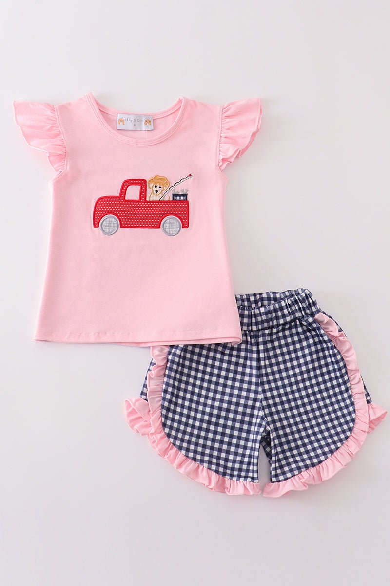 PINK FISHING PUPPY SHORT SET