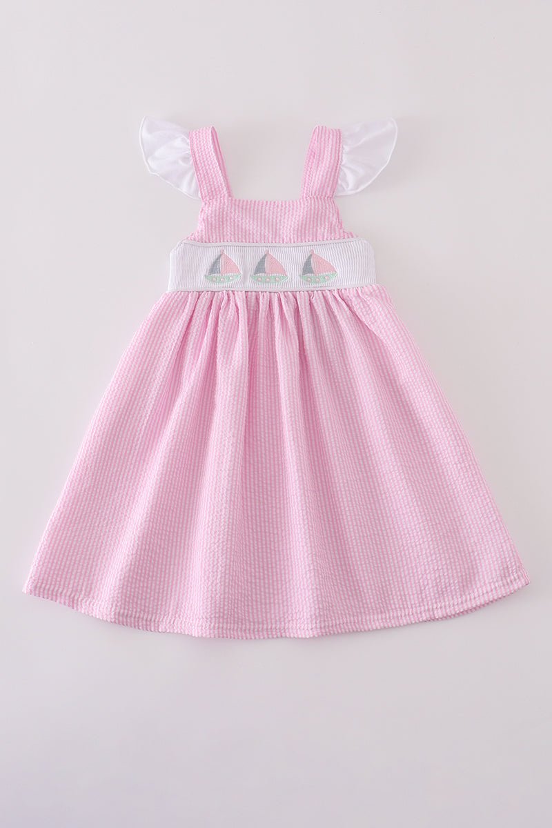 SEERSUCKER SMOCKED SAILBOAT DRESS