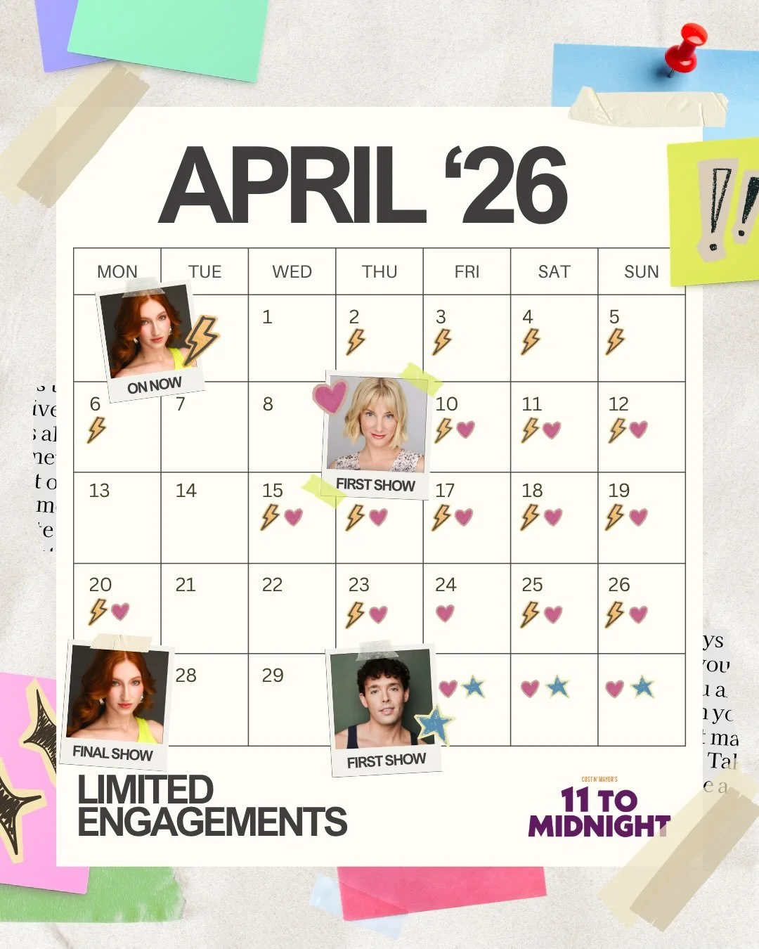 Our final weeks of shows are STACKED 😍 grab a ticket and make sure you catch your favorite dancers on the #11toMidnight stage! 🪩✨ 

6 MORE SHOWS to see @melissabecraft 
2 MORE WEEKS to see @heatherrelizabethh 

@jjniemann starts NEXT WEEEK 
@niasio