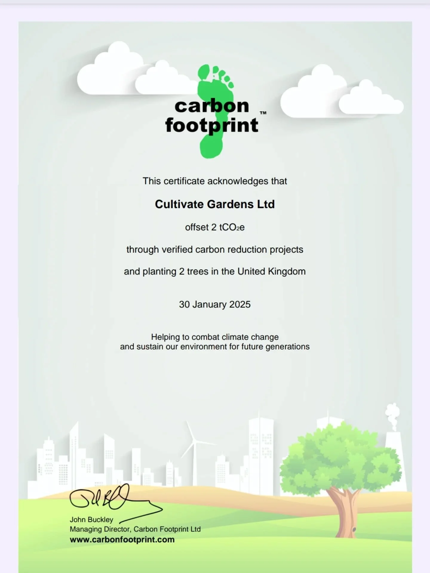 Keeping the carbon offset on the vehicle going for another year...