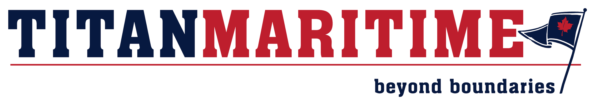 Titan Maritime logo with the words 'beyond boundaries' and the company burgee on a pole.