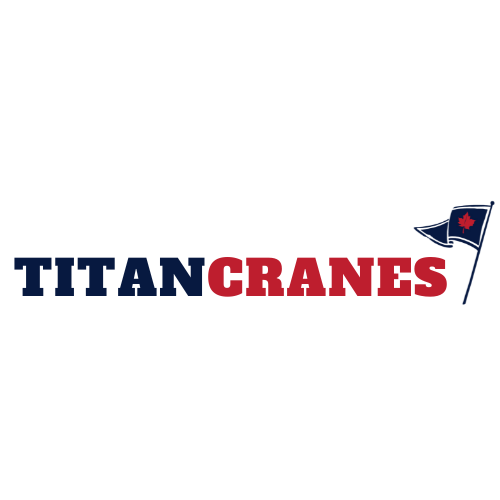 Logo for Titan Cranes with a black background, featuring a blue and red color scheme and the company burgee on a flagpole.
