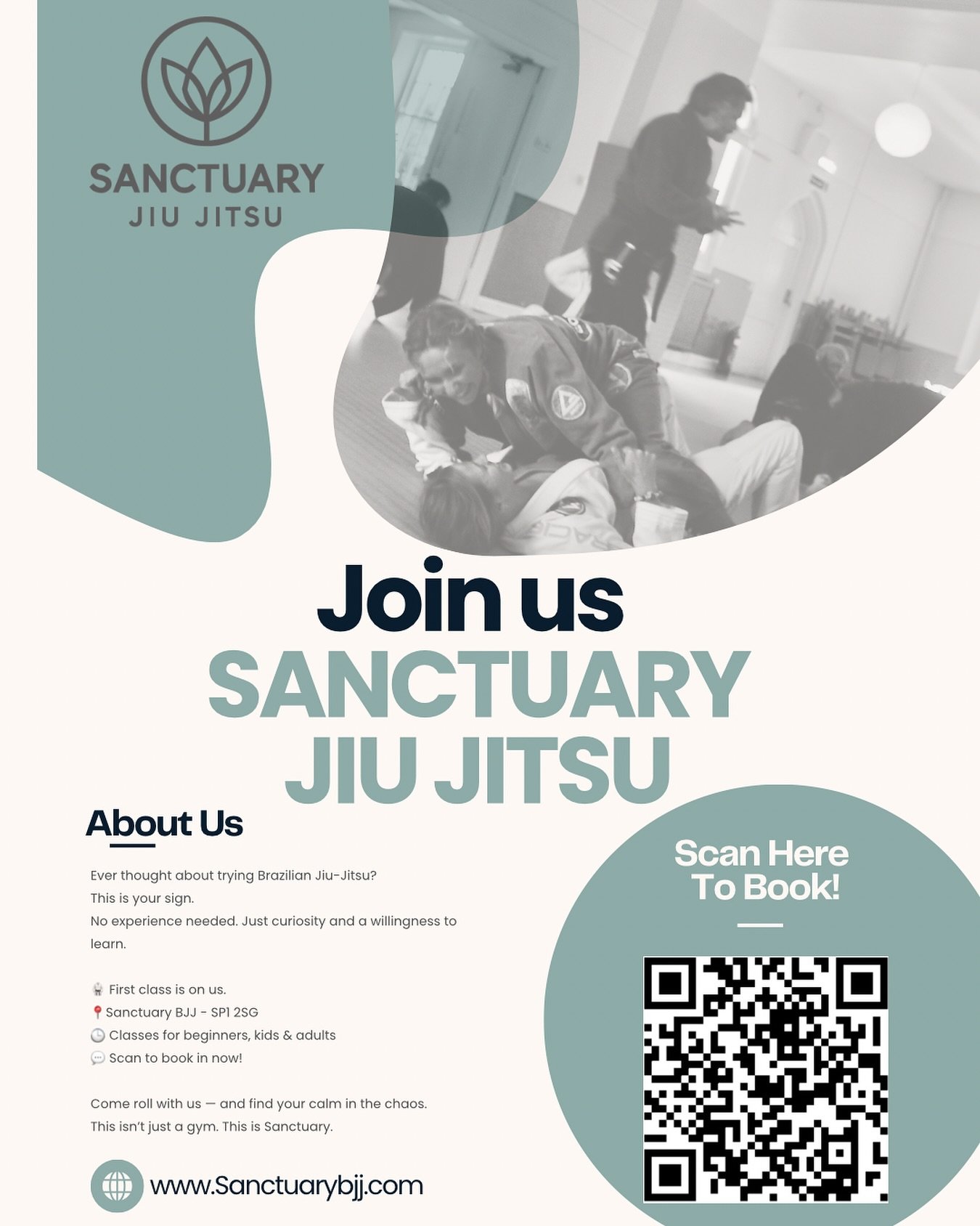 Ever thought about trying Brazilian Jiu-Jitsu?
This is your sign.
No experience needed. Just curiosity and a willingness to learn.

🥋 First class is on us.
📍Sanctuary BJJ
🕒 Classes for beginners, kids &amp; adults
💬 DM to book your free intro

Co