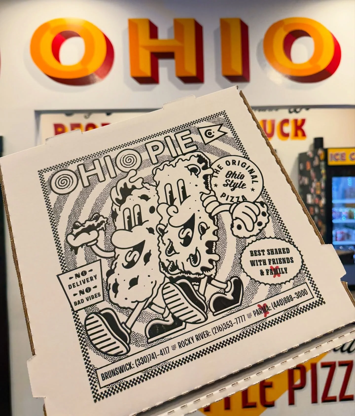 You surely need some of THE Original Ohio Style Pizza for the big game today.

Luckily our box was pretty easy to fix.  Ask for a marker if you need to fix your box at pickup. 

All shops are open 9:00-11:00 today for 14 whole hours of pizza.  Brunch