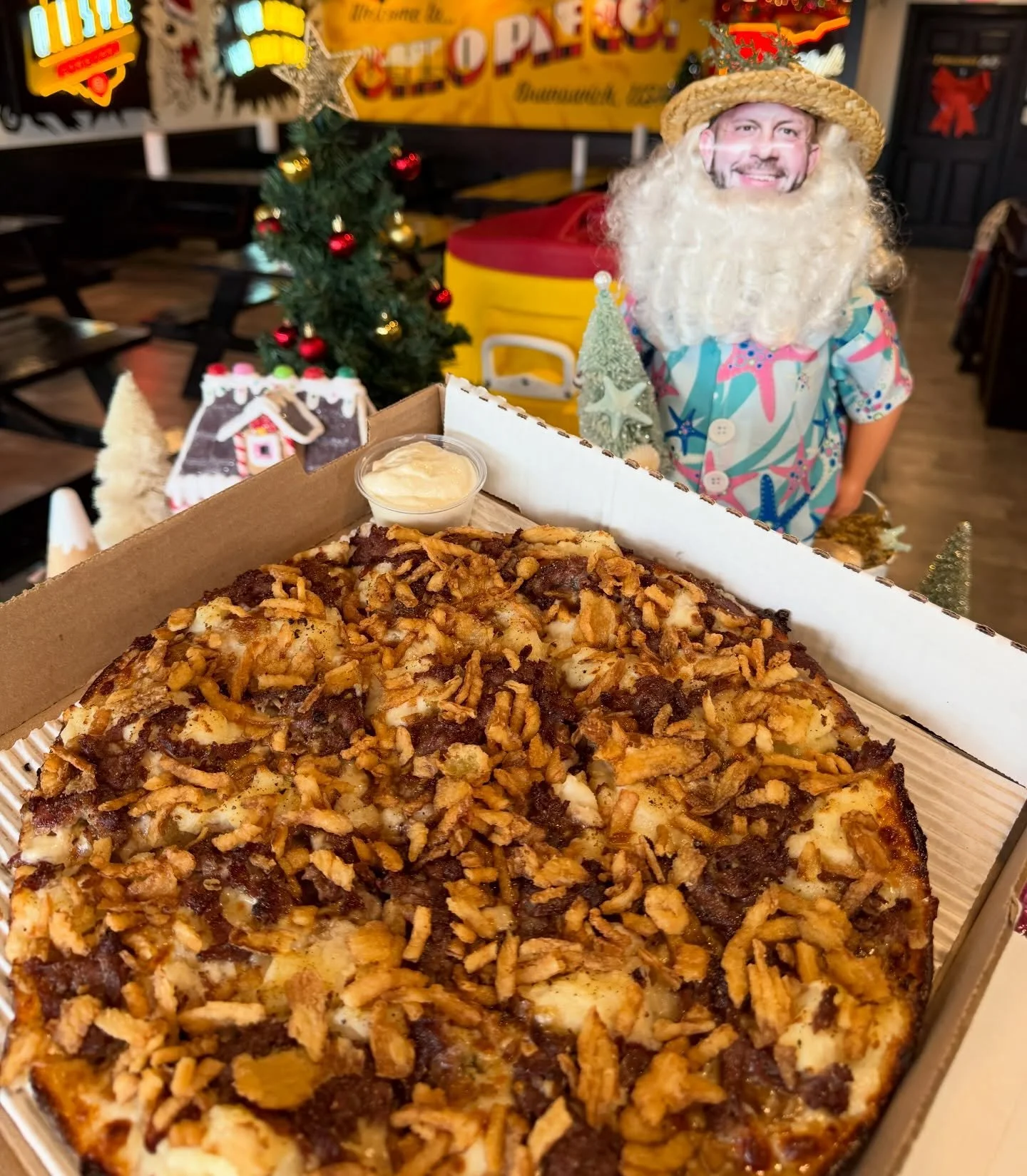 Ribeye Pie? Yes.

Christmas vibes? Yes.

The best pie of the year and the best time of the year all in one place!

Ribeye Pie - cheese blend, au jus, mashed potato, shaved ribeye, crispy onions after the bake, and horsey on the side.  Medium only and