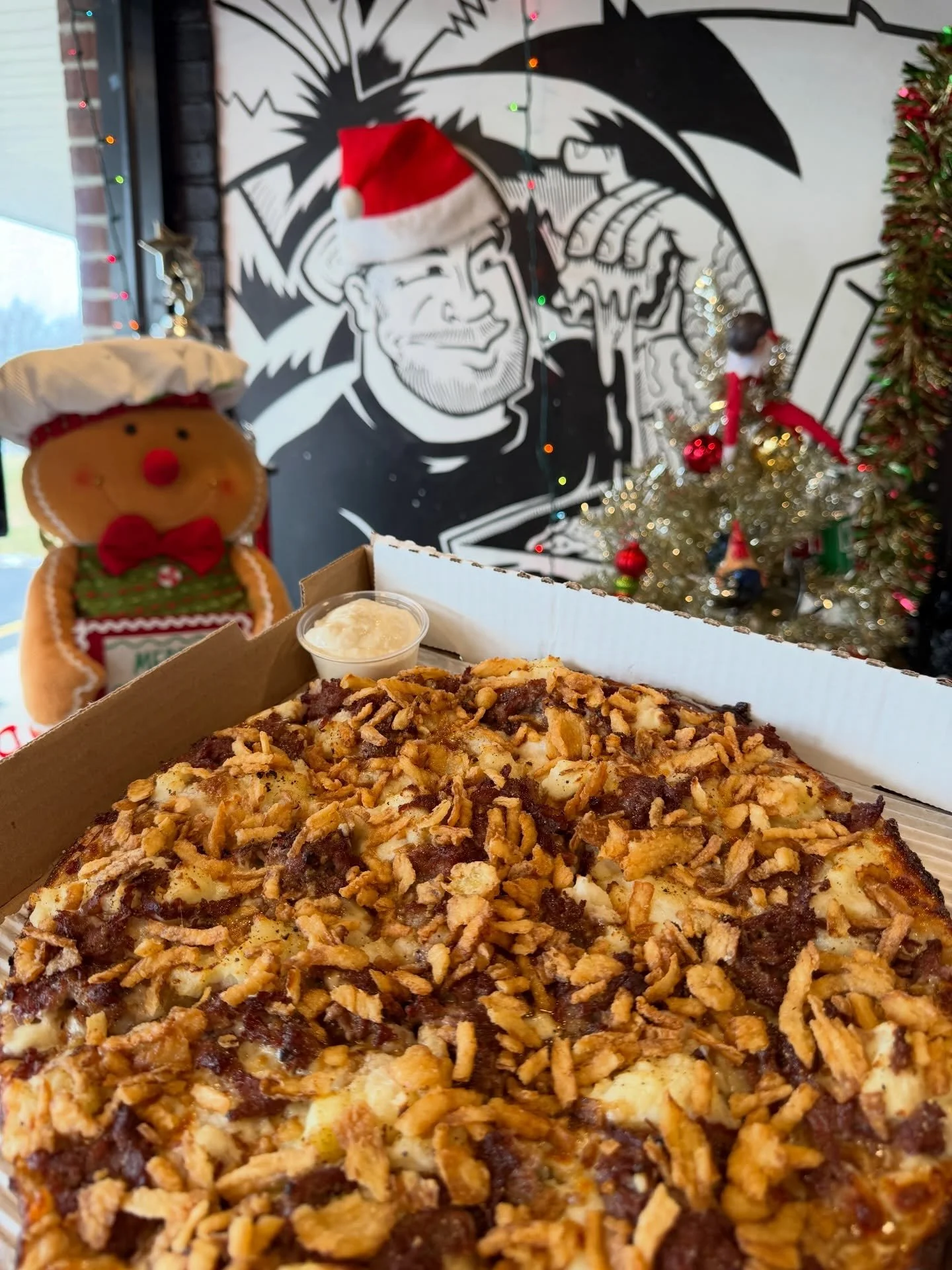 The final few days of the Ribeye Pie!  It won&rsquo;t be back until next December, so either hurry in to try it or get your final fix.  Cheese blend, mashed potato, shaved ribeye, au jus, crispy onions, and horsey sauce on the side (vegan and vegetar