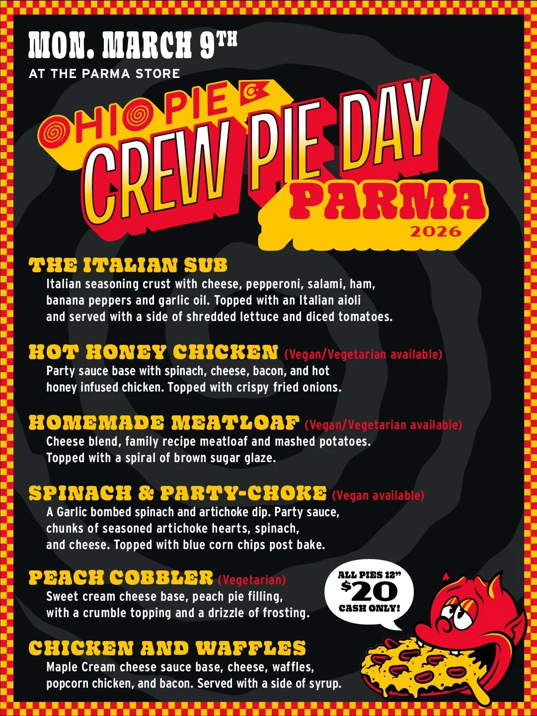Party time in Parma tomorrow!

Come support the best crew in the world - every dollar from this day goes to them.

Likely won&rsquo;t be taking any phone orders, so show up hungry with some cash (it&rsquo;s also a CASH ONLY day).

Parma does have the