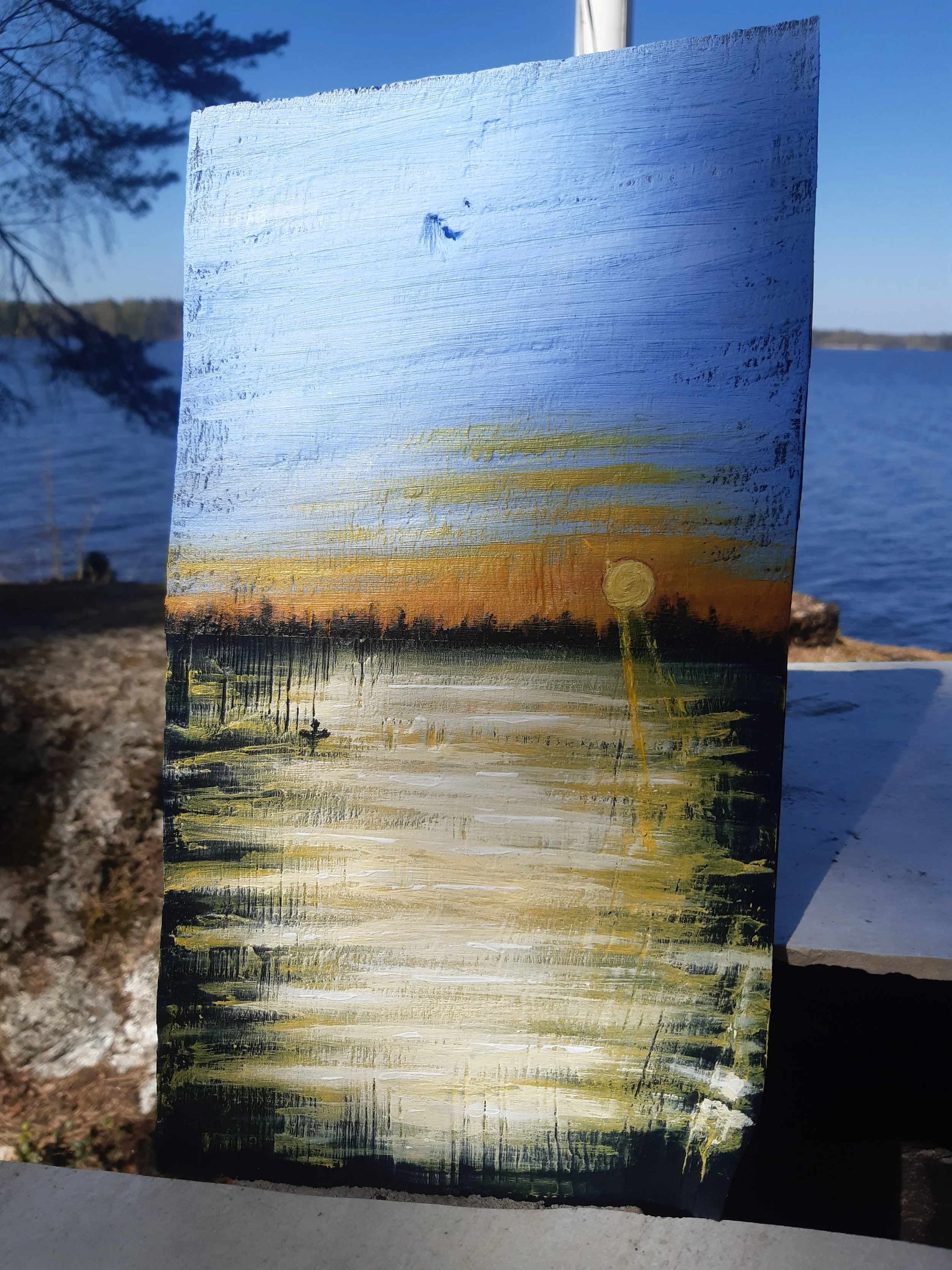 (Sold) Fisherman, 25cm x 10cm, acrylics on wood. 