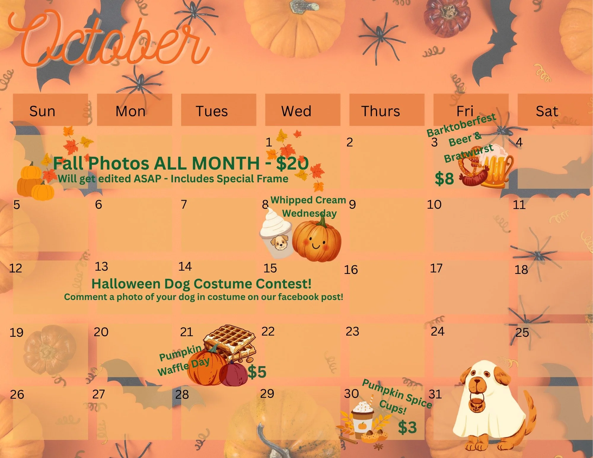 🍂🎃 October is packed with fall fun at Ruff House Resort! 🎃🍂

📸 Pumpkin Patch Photos &ndash; All Month Long!
Bring your pup for adorable fall photos 🌻🍁 &ndash; just $20

🍺🐾 Friday 10/3 &ndash; Barktoberfest
Dog-friendly &ldquo;beer&rdquo; 🍻 