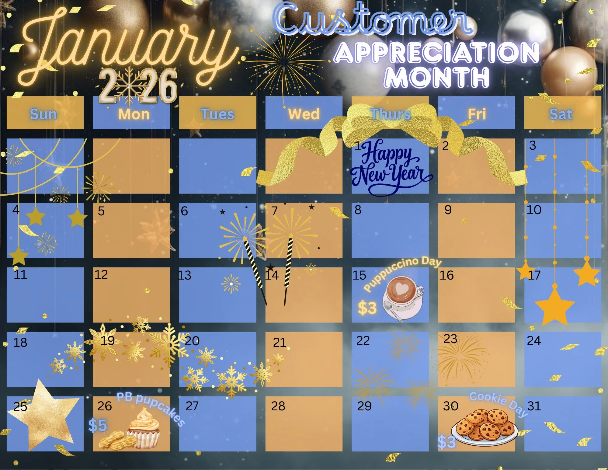 Hello January! ✨💙
It&rsquo;s Customer Appreciation Month at Ruff House Resort, and we&rsquo;re saying THANK YOU with 15% off all Daycare &amp; Day Stay packages all month long! 🐾🎉

☕ Jan 15 &ndash; Puppuccino Day ($3)
🧁 Jan 26 &ndash; Peanut Butt