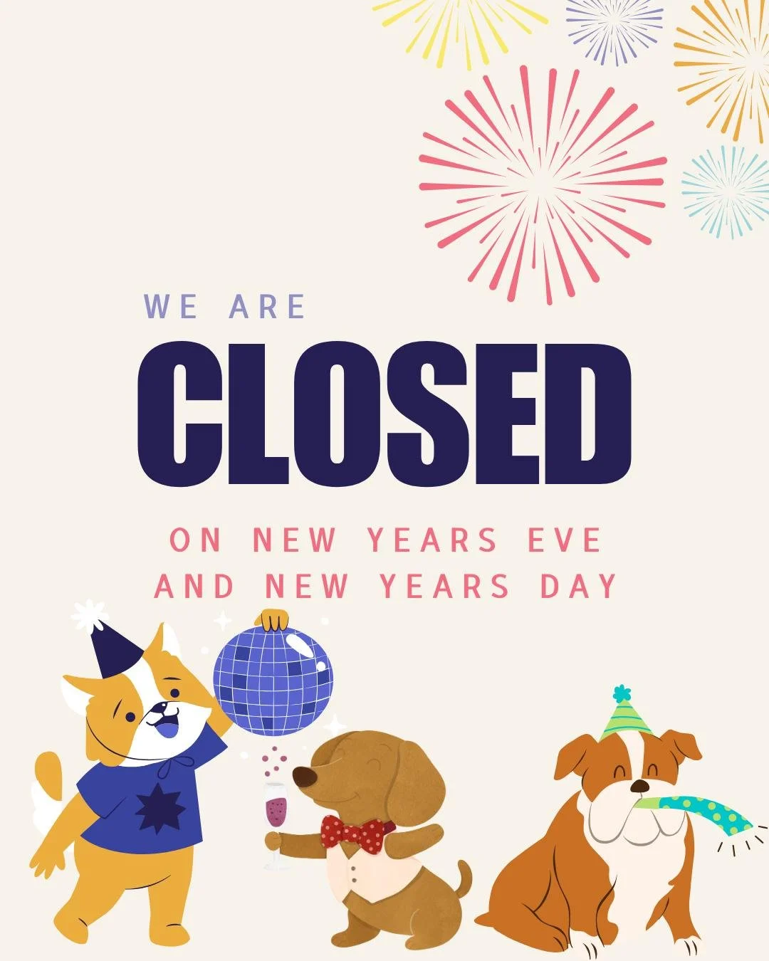 🎉 New Year&rsquo;s Closure Reminder 🎉
Ruff House Resort will be closed on New Year&rsquo;s Eve and New Year&rsquo;s Day as we ring in the new year with our families.

Our boarding pups will continue to be well cared for by staff on duty, and we&rsq