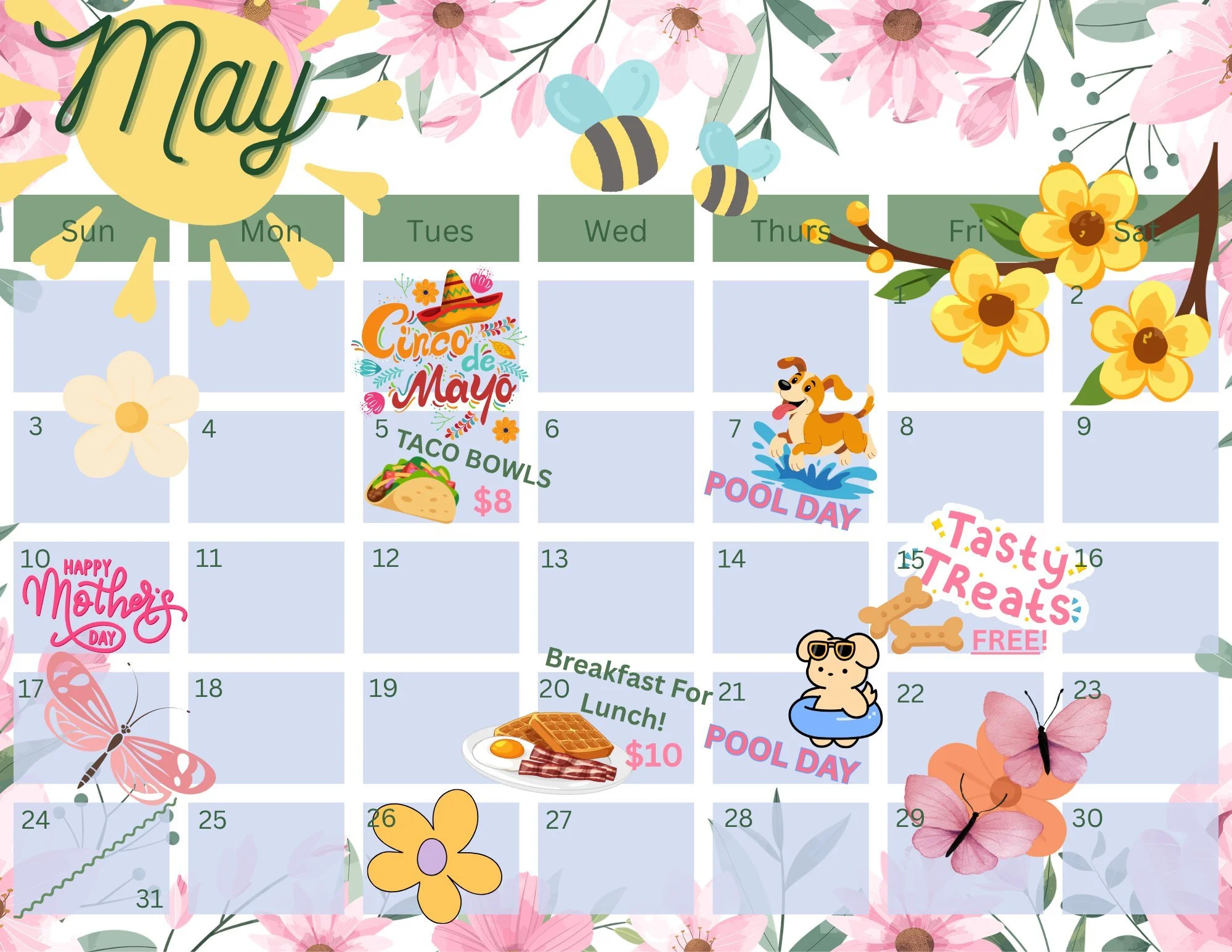 May is bringing the sunshine AND the fun to Ruff House Resort! ☀️🐾🌼

Here&rsquo;s what we&rsquo;ve got going on this month:

🌮 May 5 &ndash; Taco Bowls ($8) for Cinco de Mayo
💦 May 7 &ndash; First Pool Day of the Year!
🦴 May 15 &ndash; FREE Trea