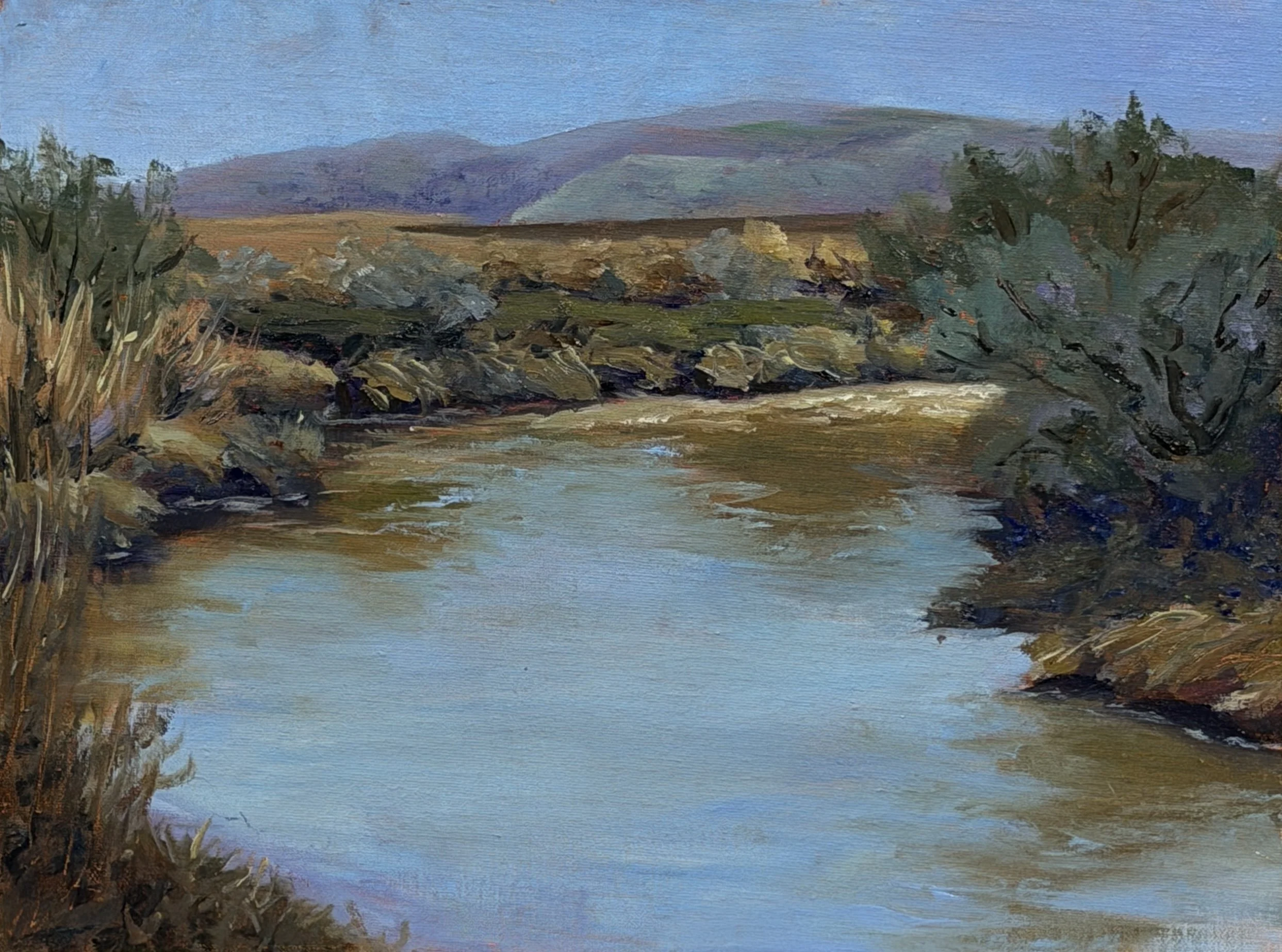 "Breaking From Winter", Plein Air, Malheur River, Oregon, 9x12" Oil on Linen