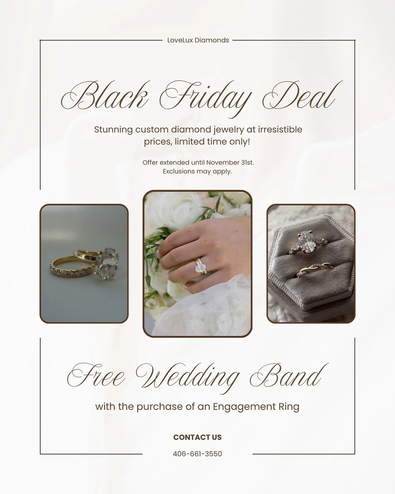 Our biggest deal of the year is here 🤍✨

Celebrate Black Friday with a free wedding band when you choose the engagement ring of your dreams!

Timeless design, unmatched quality &mdash; made just for you.

Only for a limited time. 
DM us for more inf