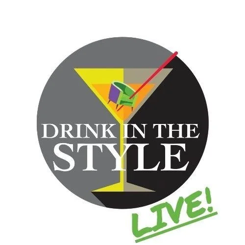 A graphic with a martini glass filled with colorful cubes and a straw, displaying the text "Drink in the Style" with "Live!" written in green at the bottom.