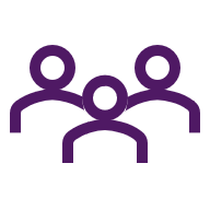 Purple icon of three people figures