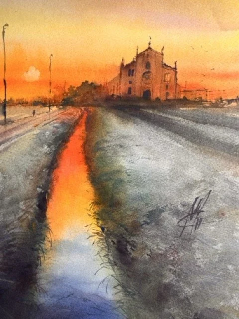 Veduta di Lodi dipinta ad acquerello