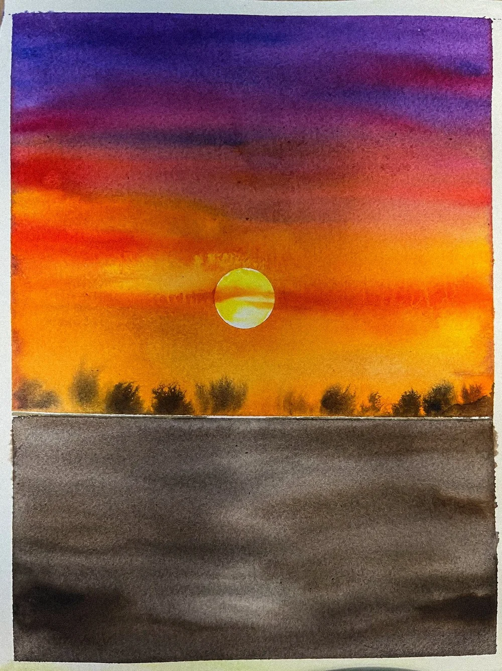 Tramonto viola e arancio, acquerello di Cristina Mollica