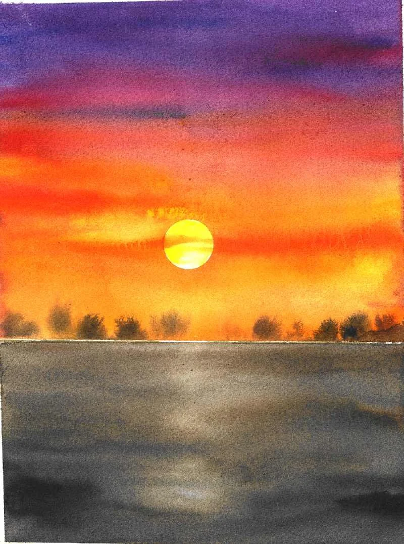dipingere tramonto acquarello
