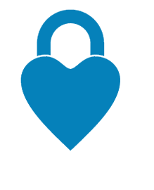 Blue heart-shaped padlock with a keyhole in the center, against a black background.