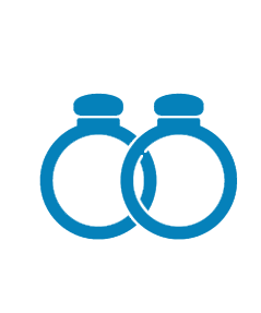 Illustration of two wedding rings with a black background.