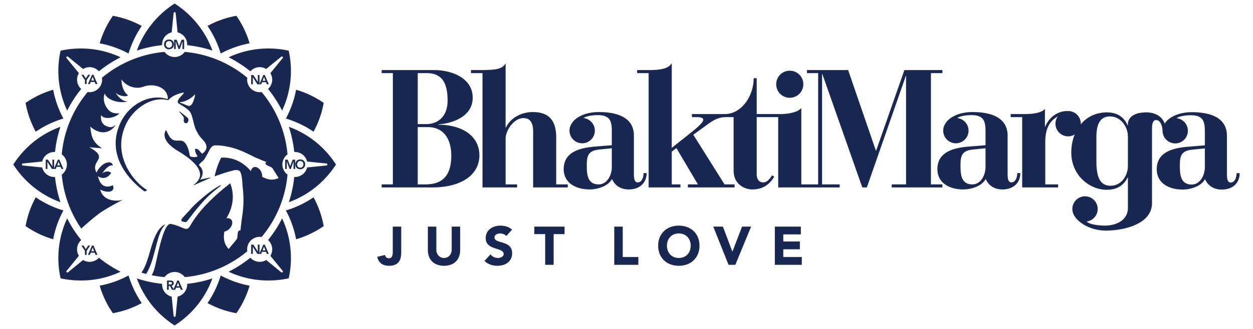 Bhakti Marga official logo with horse spirit wheel and “Just Love” slogan