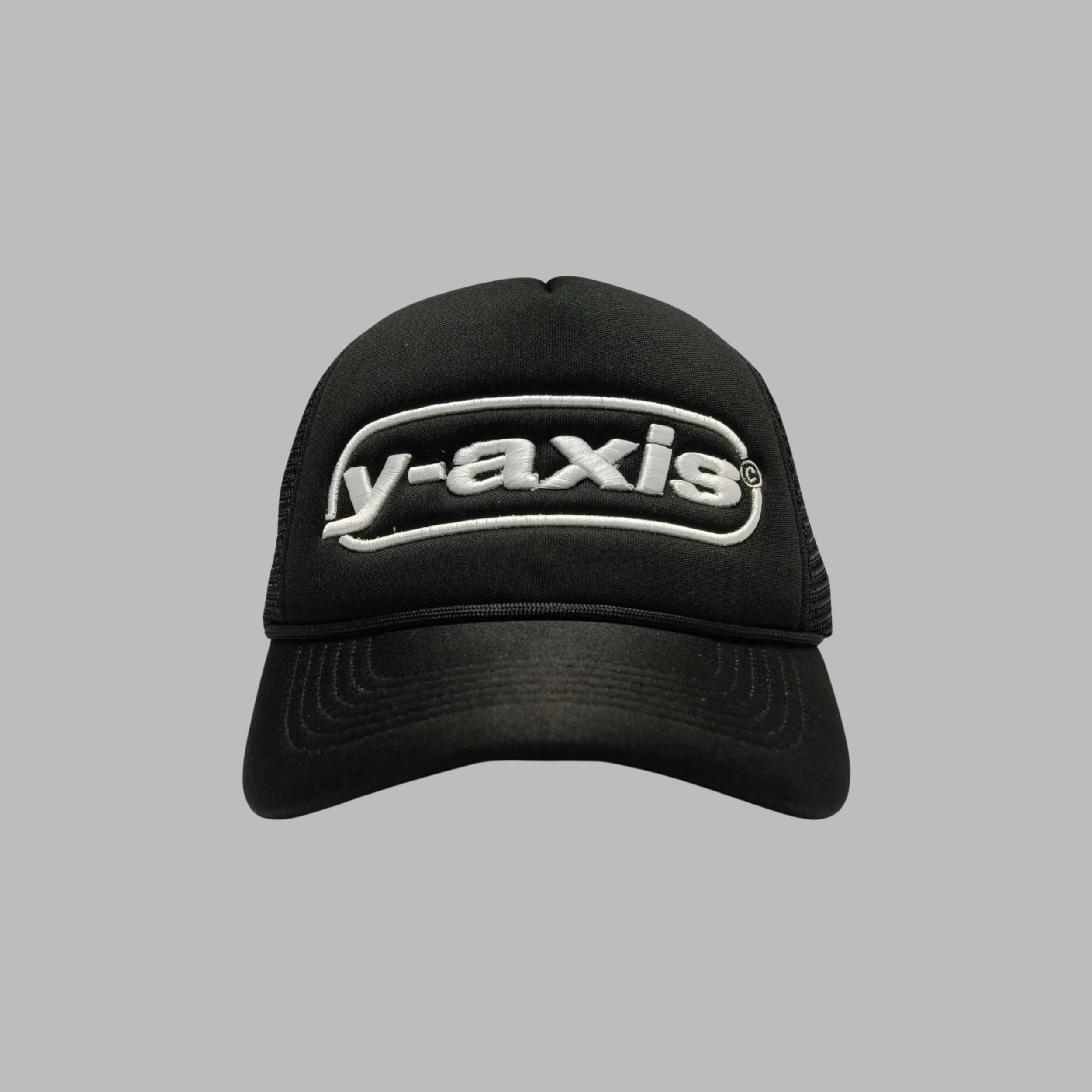 Y-Axis Black Origin Logo Trucker Hat