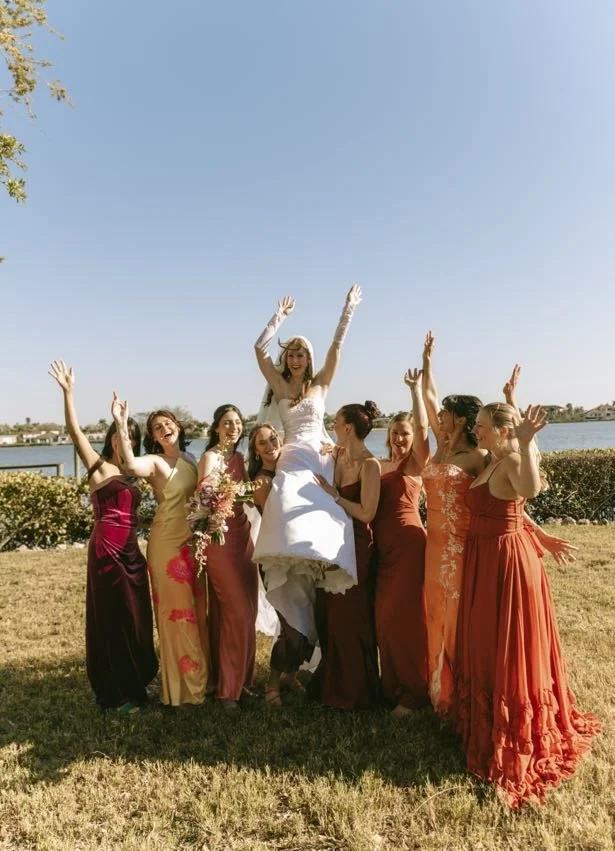 bridesmaids-earth-tone-mismatched-dresses-70s-chic-tropical-wedding-planner-tampa.jpg