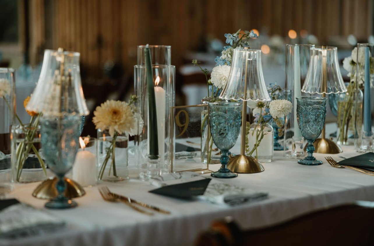 Layered wedding table design at Browns Grove in Sarasota, Florida