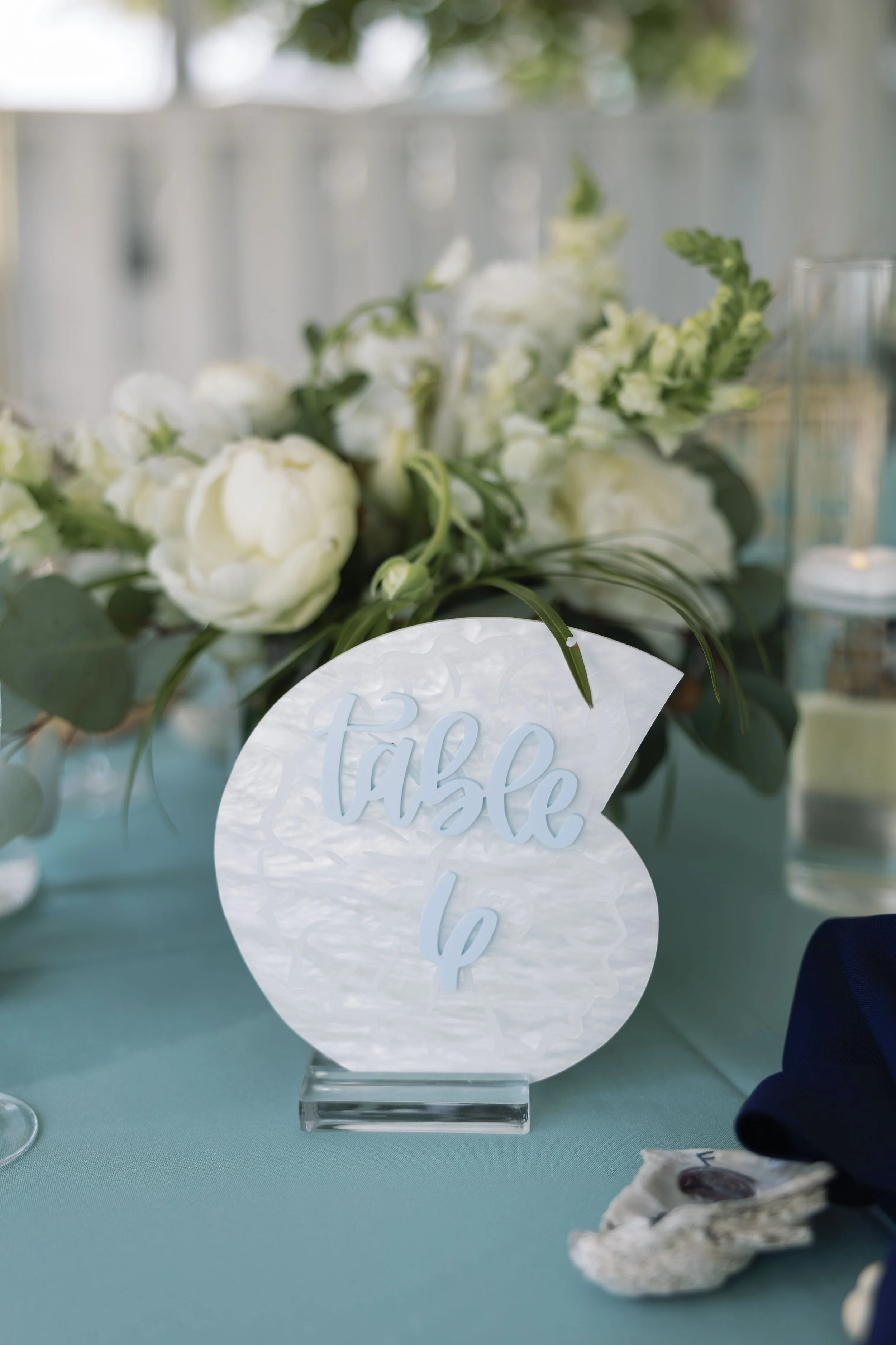 Grand Pavilion Sandbar wedding reception tablescape