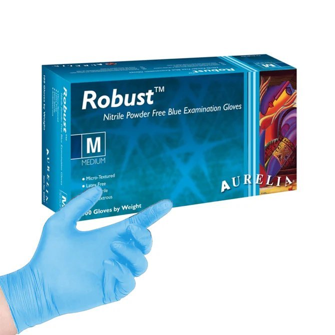 Aurelia Robust Powder Free Blue Nitrile Gloves- Pack of 100