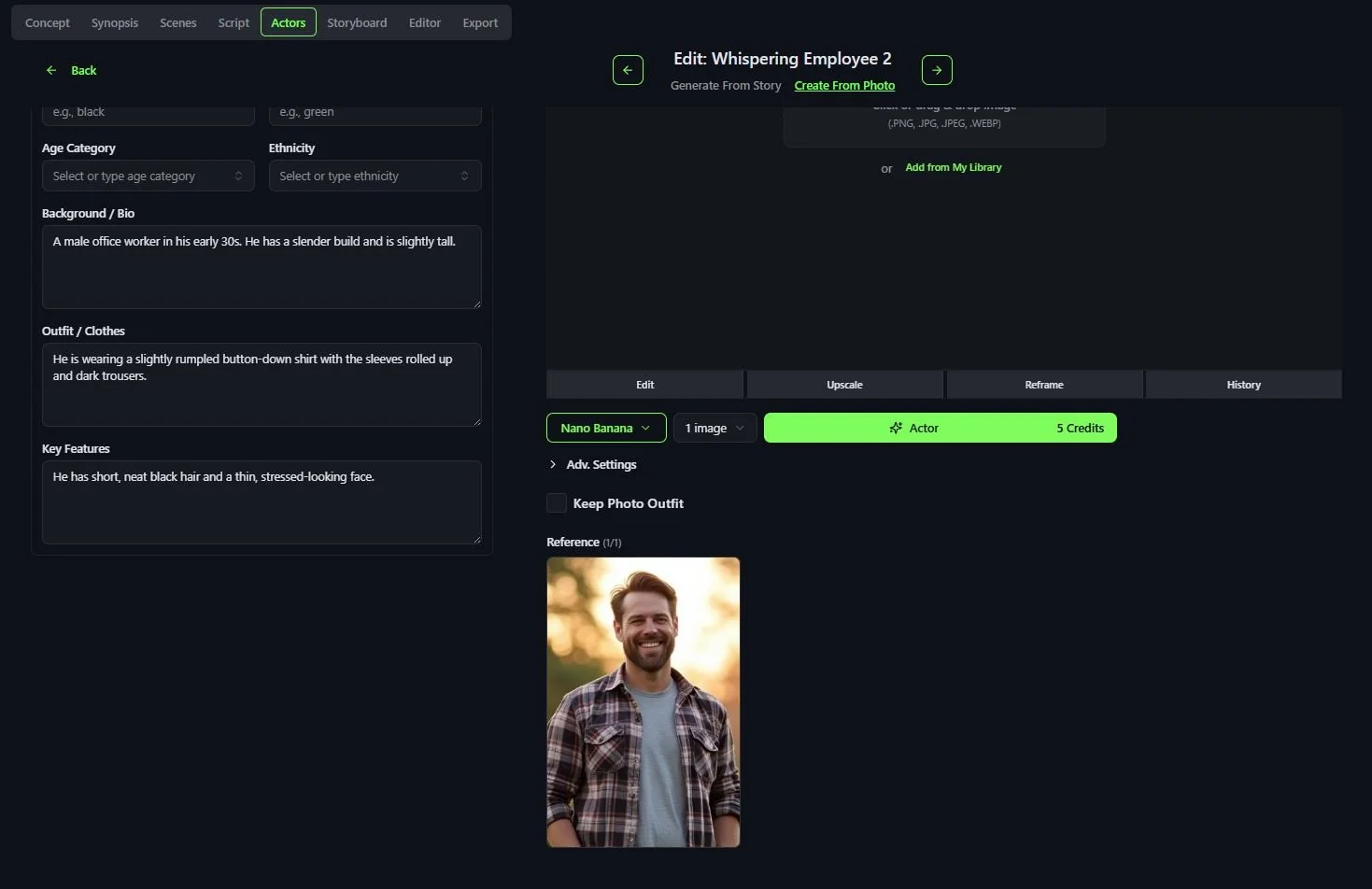 Photo of smiling man with short black hair, light skin, denim shirt, and plaid shirt. Background of trees and sunset.