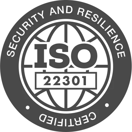 ISO certification badge for security and resilience with number 22301.