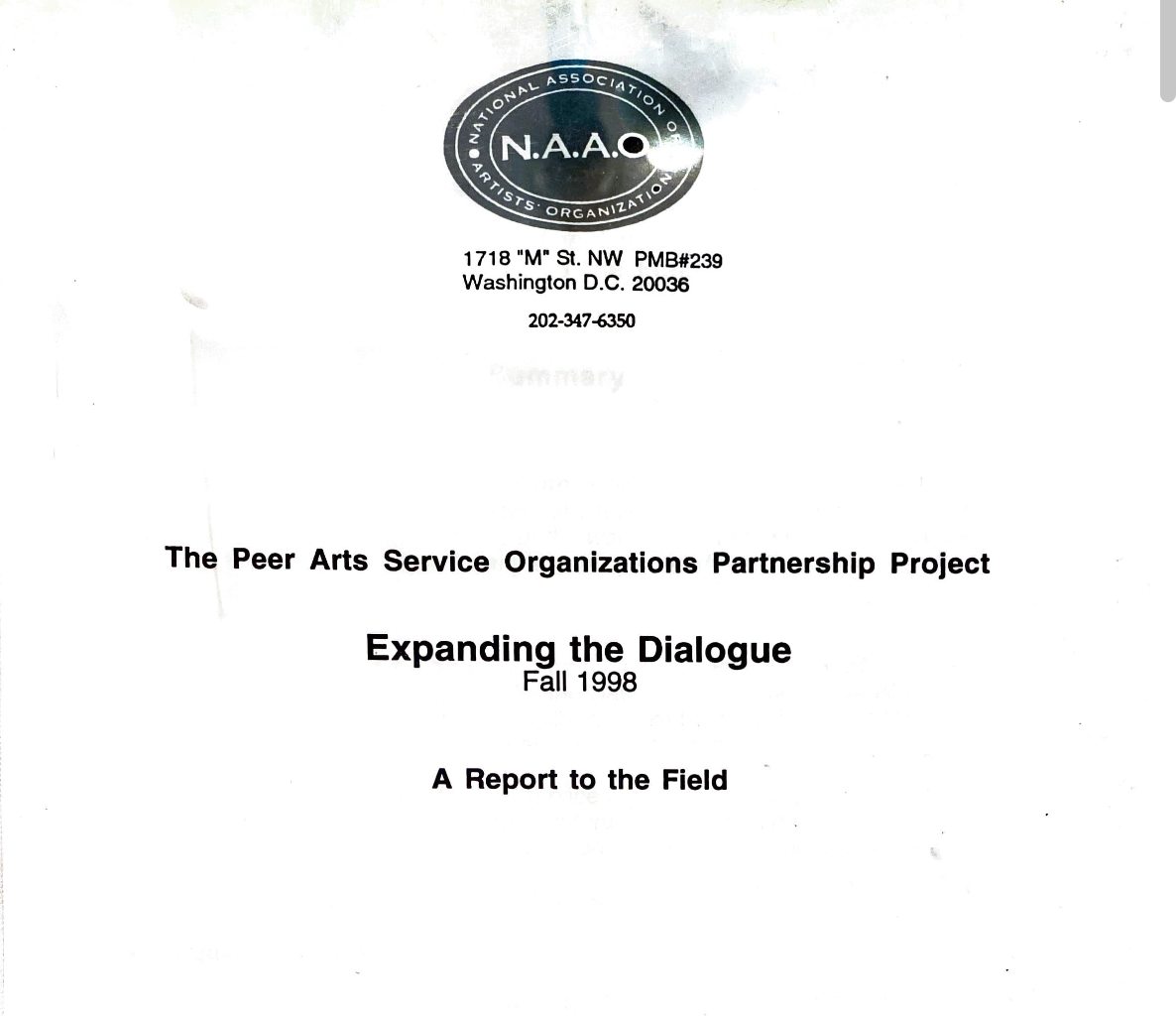 NAAO Publication: The Peer Arts Service Organizations Partnership Project, Fall 1998