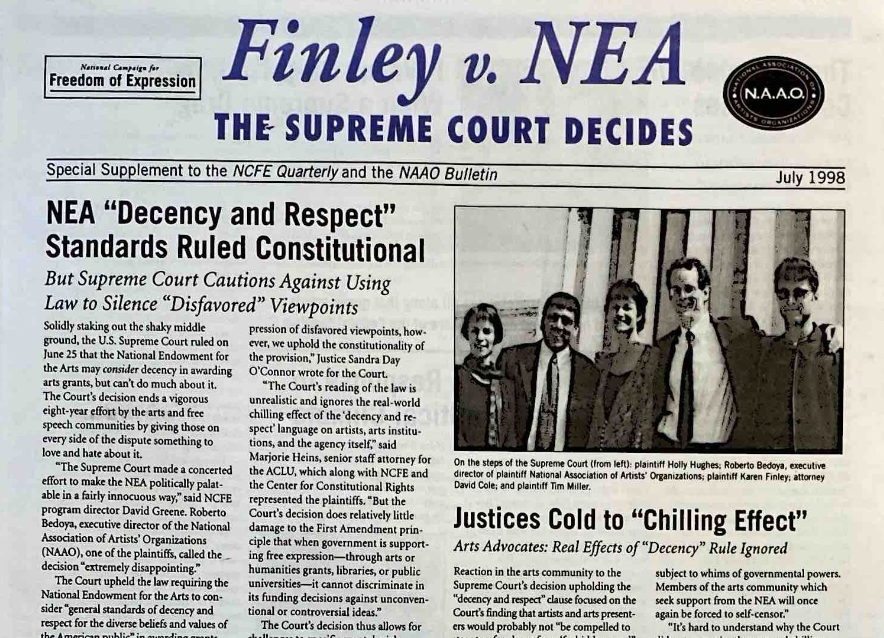 NAAO Special Supplement: Finley v. NEA, The Supreme Court Decides, July 1998